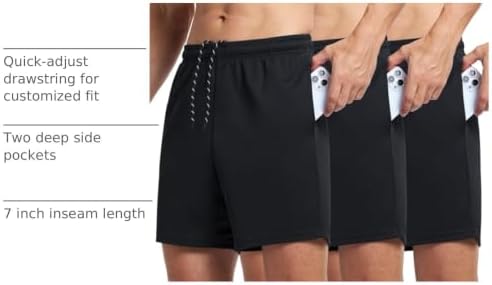 3 Pack Men's Athletic Shorts 7 Inch Quick Dry Workout Gym Shorts Lightweight Sports Running Short for Men with Pockets