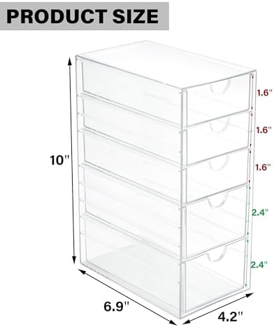 Hair Accessories Organizer Acrylic Drawer with 5 Small Drawers