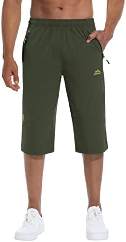 Men's Capri Shorts Quick Dry Below Knee 3/4 Capri Pants with Zipper Pockets for Workout Running Training Summer