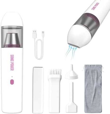 Portable Cordless Car Vacuum, 15000Pa High Suction Handheld Vacuum Cleaner, 2-in-1 Vacuum & Blower, with 4 Attachments & Portable Storage Bag for Car, Home, Pet & Office (White & Pink)