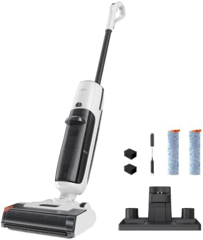 D90 Cordless Wet Dry Vacuum Cleaner, Vacuum and Mop for Hard Floor, Sticky Messes and Pet Hair, Self-Cleaning, 2100 RPM Anti-Tangle Brush Roll, Dual Tanks, Up to 35 Mins Runtime, White