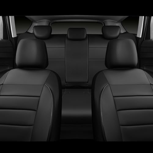 Leather Seat Covers Full Set Universal Water Resistant 3D Foam Back Support, Luxury Comfort Automotive 5 Seat Covers All Season Fit for SUV,Sedan,Van, Airbag Compatible Elegance(Pure Black)