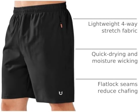 Men's Athletic Running Shorts Quick Dry Lightweight Zip Pockets