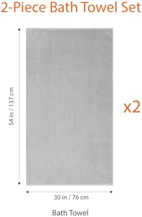 2 Piece Quick-Dry Oversize Bath Towel, 100% Cotton, 54" x 30", Platinum
