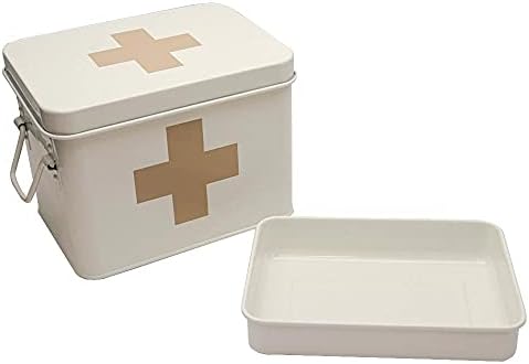 Retro Enameled First Aid Box for Medicine Storage and Home Decor with Lid and Removable Tray