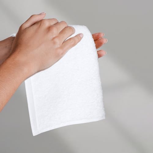 Highly Absorbent, Fast Drying 100% Cotton Washcloths for Bathroom, Machine Washable, Soft, 12 x 12 in, White, 60-Pack