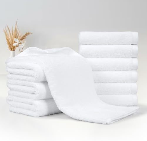 Soft and Thick Cotton Hand Towels for Gym, Quick Drying, 16 x 26 in, White, 24-Pack