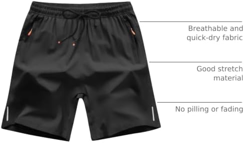 Boys Shorts Quick Dry Athletic Running Shorts with Zipper Pockets