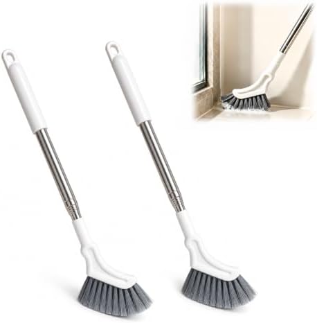 Telescopic Cleaning Brush, Multifunctional Extendable Long Handle Floor Scrub Brush, Curved Toilet Brush Head, Detachable Bathroom Cleaning Brush, 15.16"-45.28" Stainless Steel Handle(2PCS