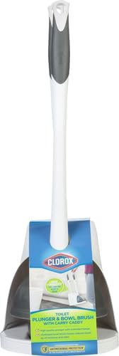 Clorox Toilet Plunger and Brush Bowl Set with Holder Caddy Storage for Cleaning Bathroom and Unclogging Toilets, White & Gray (Pack of 12)