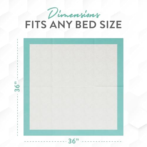 Super and Ultra Absorbent Disposable Bed Pads, 36" X 36", Pack of 50 with Adhesive, XXL