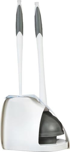 Clorox Toilet Plunger and Brush Bowl Set with Holder Caddy Storage for Cleaning Bathroom and Unclogging Toilets, White & Gray (Pack of 12)