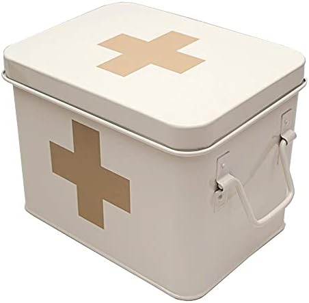 Retro Enameled First Aid Box for Medicine Storage and Home Decor with Lid and Removable Tray