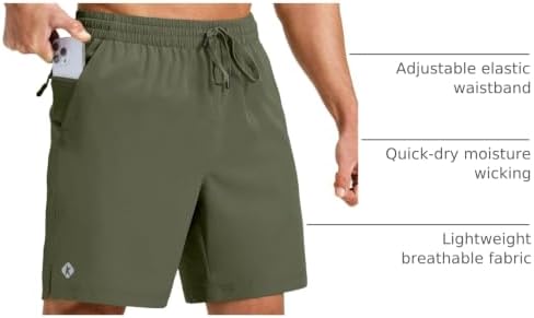 Men's 7" Athletic Running Shorts Quick Dry Lightweight Zip Pockets