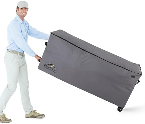 Rolling Cushion Storage Bags with Wheel and Handle, Outdoor Patio Large Storage Container for Furniture Pillow Christmas Tree 9 Ft, 65 x 20 x 28 Inch, Grey