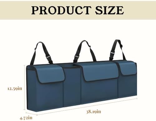 Car Trunk Organizer, Backseat Hanging Large Storage with Adjustable Straps,Waterproof PVC Collapsible Cargo Bag, Car Interior Accessories for Auto SUV MPV，Blue