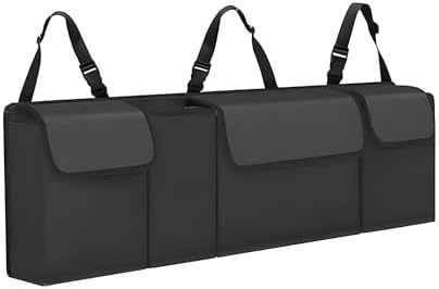 Car Trunk Organizer, Backseat Hanging Large Storage with Adjustable Straps,Waterproof PVC Collapsible Cargo Bag, Car Interior Accessories for Auto SUV MPV (Black)