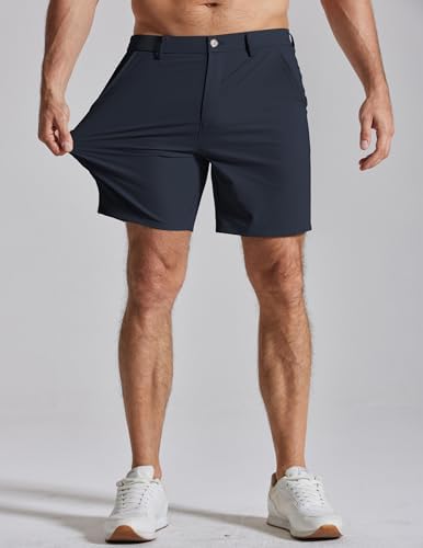 Men Casual Shorts 7" Stretch Quick Dry Golf Shorts with 4 Pockets