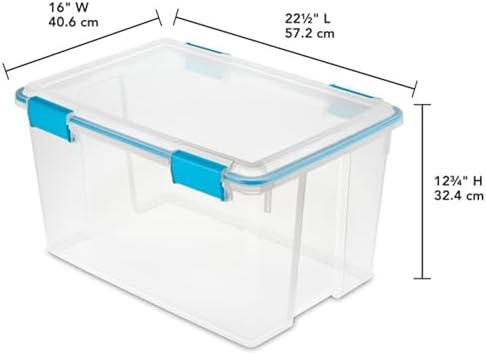 4-Pack 54 Quart Gasket Box, Home Storage Organizer Bins with Lids - Stackable Clear Plastic Containers for Bedroom, Bathroom, Garage, Basement, or Attic