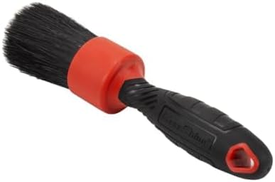 Stubby Boar Hair Detailing Brush - Premium Detail Brush with 100% Natural Boar Hair Mixed Fiber for Auto Detailing, Wheels, Engine, Interior, Air Vents Cleaning - Bestselling Tool - Red