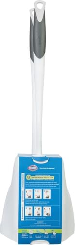 Clorox Toilet Plunger and Brush Bowl Set with Holder Caddy Storage for Cleaning Bathroom and Unclogging Toilets, White and Gray