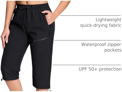 Women's Capri Pants with 5 Pockets Hiking Lightweight Quick Dry Cargo UPF 50+ Summer Travel Golf Workout Casual