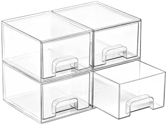 4 Pack Small Clear Stackable Storage Drawers, Fits Narrow Spaces