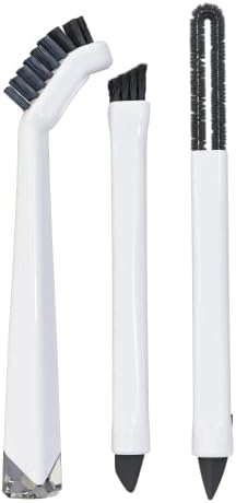 Small Cleaning Brush Set 3pcs—Crevice Brushes for Cleaning—Scrub Brushes Set with Silicone Tipped Scrub Brush—Stiff Handle Miniature Cleaning Brush for Kitchen Uensils, Tight Spaces, Tub, Shower