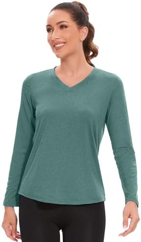 7 Pack Womens Long Sleeve Athletic Shirts Quick Dry Workout Tops V Neck