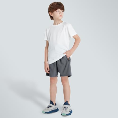 Boys Shorts Quick Dry Athletic Running Shorts with Zipper Pockets