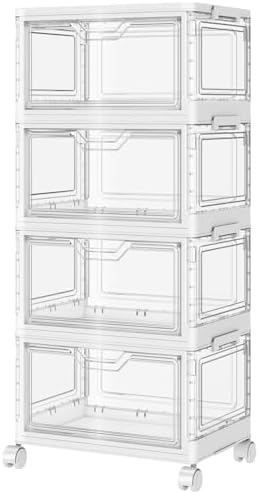Clear Storage Bins with Lids - 4 Tier 32Qt Plastic Stackable Bins