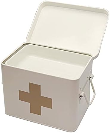 Retro Enameled First Aid Box for Medicine Storage and Home Decor with Lid and Removable Tray