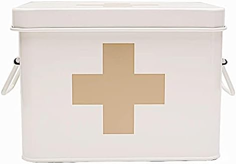 Retro Enameled First Aid Box for Medicine Storage and Home Decor with Lid and Removable Tray