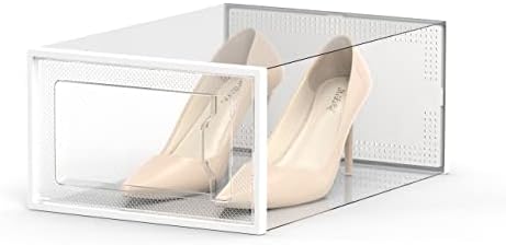 12 Pack Shoe Storage Box, Clear Plastic Stackable Shoe Organizer for Closet, Space Saving Foldable Shoe Rack Sneaker Container Bin Holder