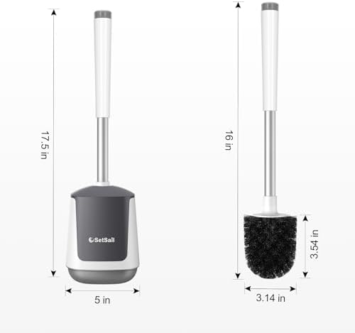 Toilet Brush, Toilet Bowl Brush and Holder, White & Grey, 3 Packs