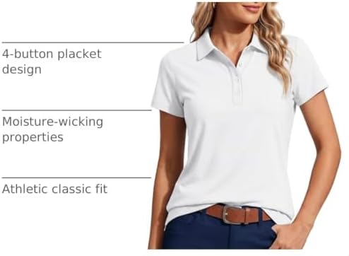Women's Golf Polo Shirts Short Sleeve Collared Shirt 4-Button Tops