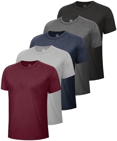 5 Pack Workout Shirts for Men Gym Black Moisture Wicking Quick Dry T Shirts