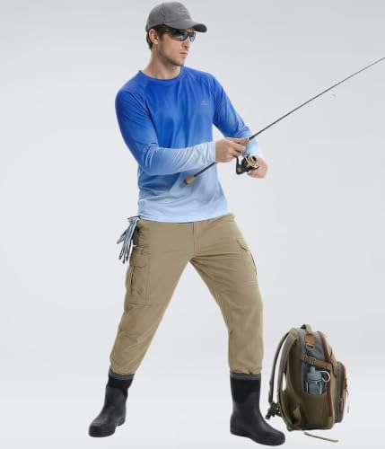 Mens UPF 50+ Long Sleeve Sun Shirts Fishing Rash Guard Uv Protection Tops