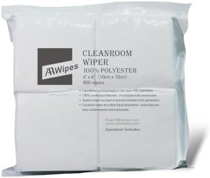 Cleanroom Polyester Wipers 4"x4" (Bag of 400 Pcs) Double Knit 100% Polyester Wipes Lint Free Cloths with Ultra-fine Filaments, Laser Sealed Edge, Class 100 Cloths, Ultra-Soft Wipes