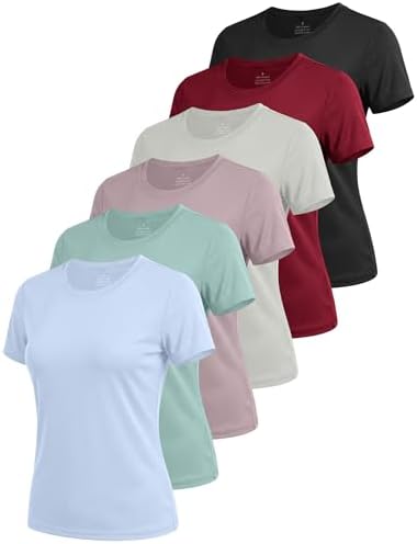 6 Pack Workout Tops for Women Short Sleeve Athletic Quick Dry T Shirts