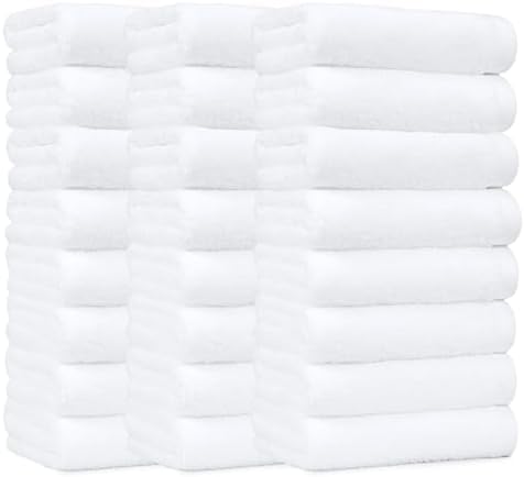 Soft and Thick Cotton Hand Towels for Gym, Quick Drying, 16 x 26 in, White, 24-Pack