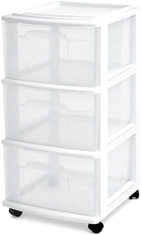 Drawer Tower, 3-Tier Storage Cart with Removable Wheels, White Frame