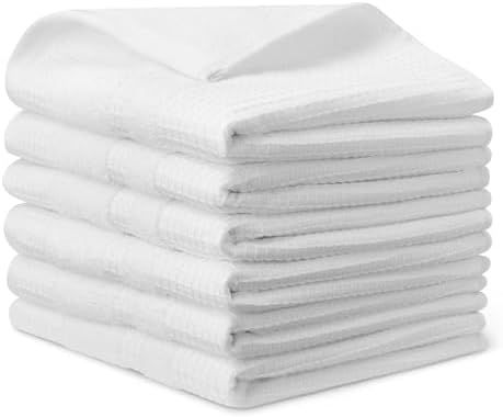 Organic Cotton Waffle Weave Kitchen Dish Towels, Ultra Absorbent, Quick Drying, Lint-Free, 15 x 25 inches, 6-Pack