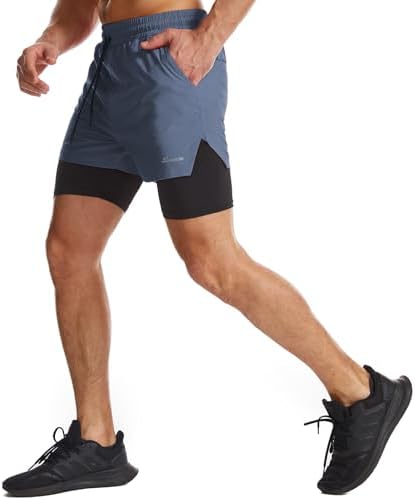 Mens 2 in 1 Running Shorts Workout Gym Athletic Shorts with Liner