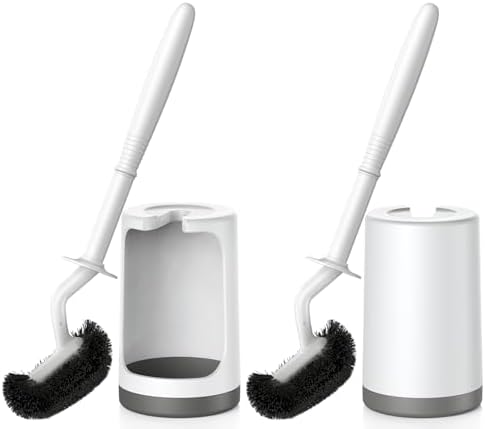 Toilet Bowl Brush Holder Set: Curved Design with Holder for Deep Cleaning Under Rim - Compact Hidden Scrubber for Small Space - Modern RV Bathroom Accessories - 2 Pack