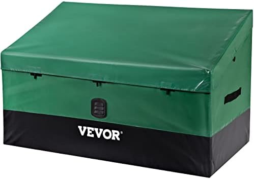 Outdoor Storage Box, 150 Gallon Waterproof PE Tarpaulin Deck Box w/Galvanized Frame, All-Weather Protection & Portable, for Camping, Garden, Poolside, and Yard, Black & Green