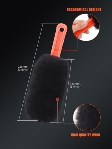 Car Wheel Brush, Wheel and Rim Cleaning Brush, Soft Natural Bristle Detailing Tool for Tires, Exhausts & Delicate Surfaces, Wheel Cleaner Brush to Safely Clean Brake Dust, Grime and Dirt, 2 Pack