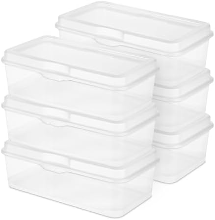 Rectangular Large FlipTop, Clear Plastic Storage Box, 6-Pack