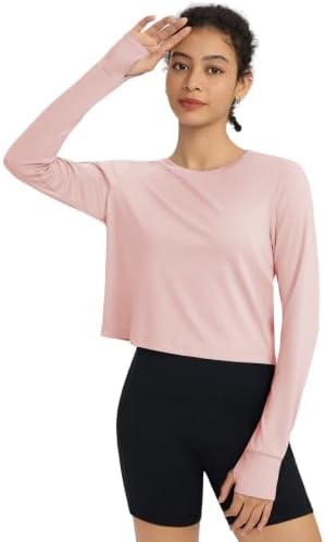 Women's Crop Long Sleeve Workout Tops Quick Dry Breathable Shirts