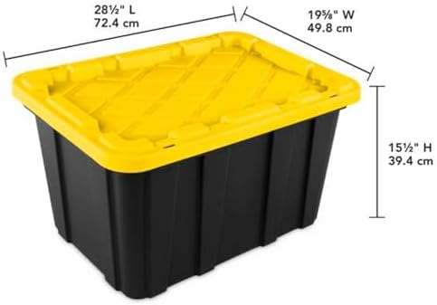 Industrial Storage Tote with Lids for Garage, 27 Gallon, 4-Pack